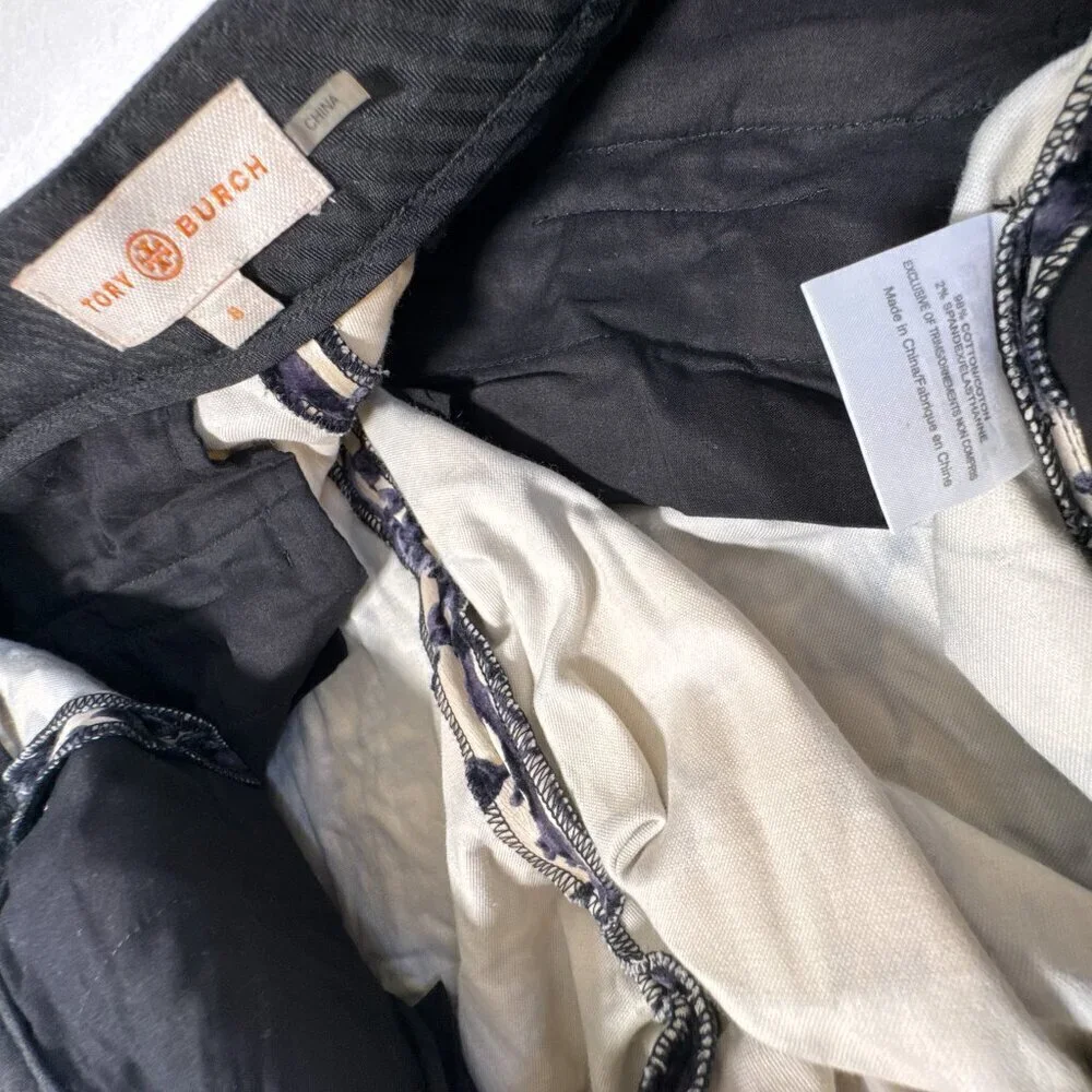 Tory Burch Dayton Floral Velvet Pants Size 8 Ivory Purple Flocked